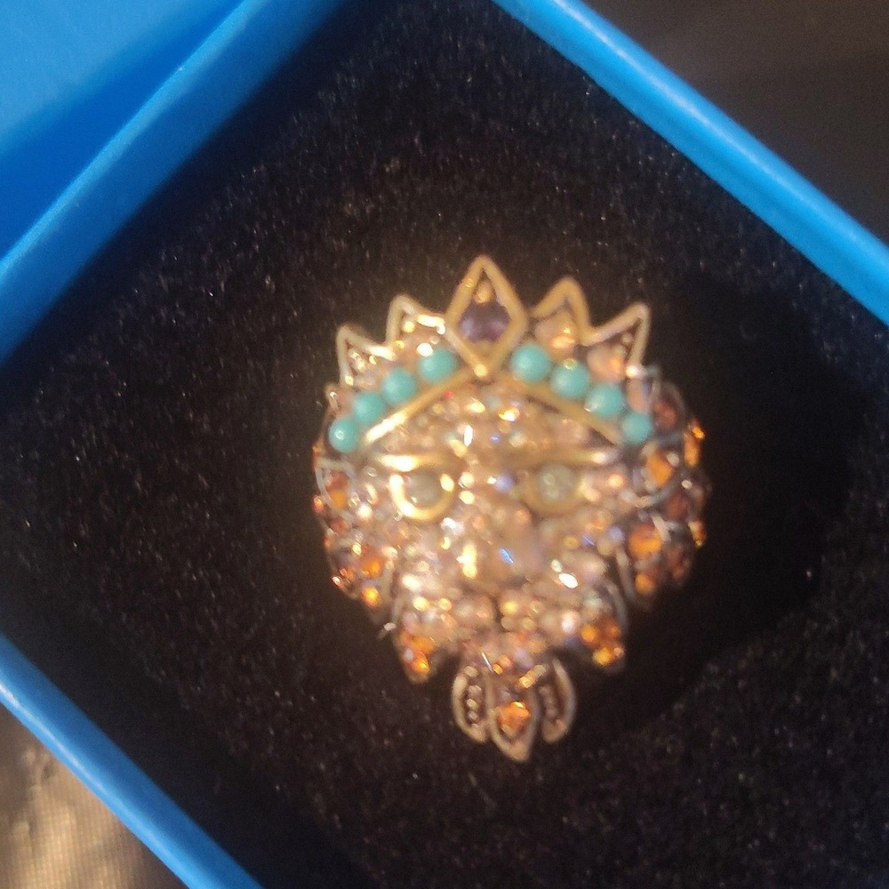 Heidi Daus Bling of the Jungle Lion Head Crystal‎ Ring Gold Tone Size 6